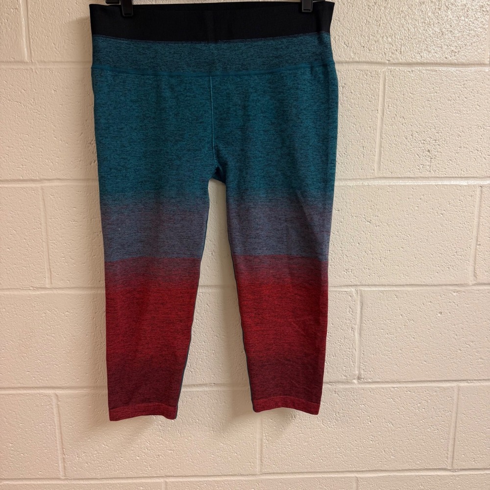 Athleta Womens Relay Capri Leggings XL Teal Red Ombre Activewear Yoga Tights